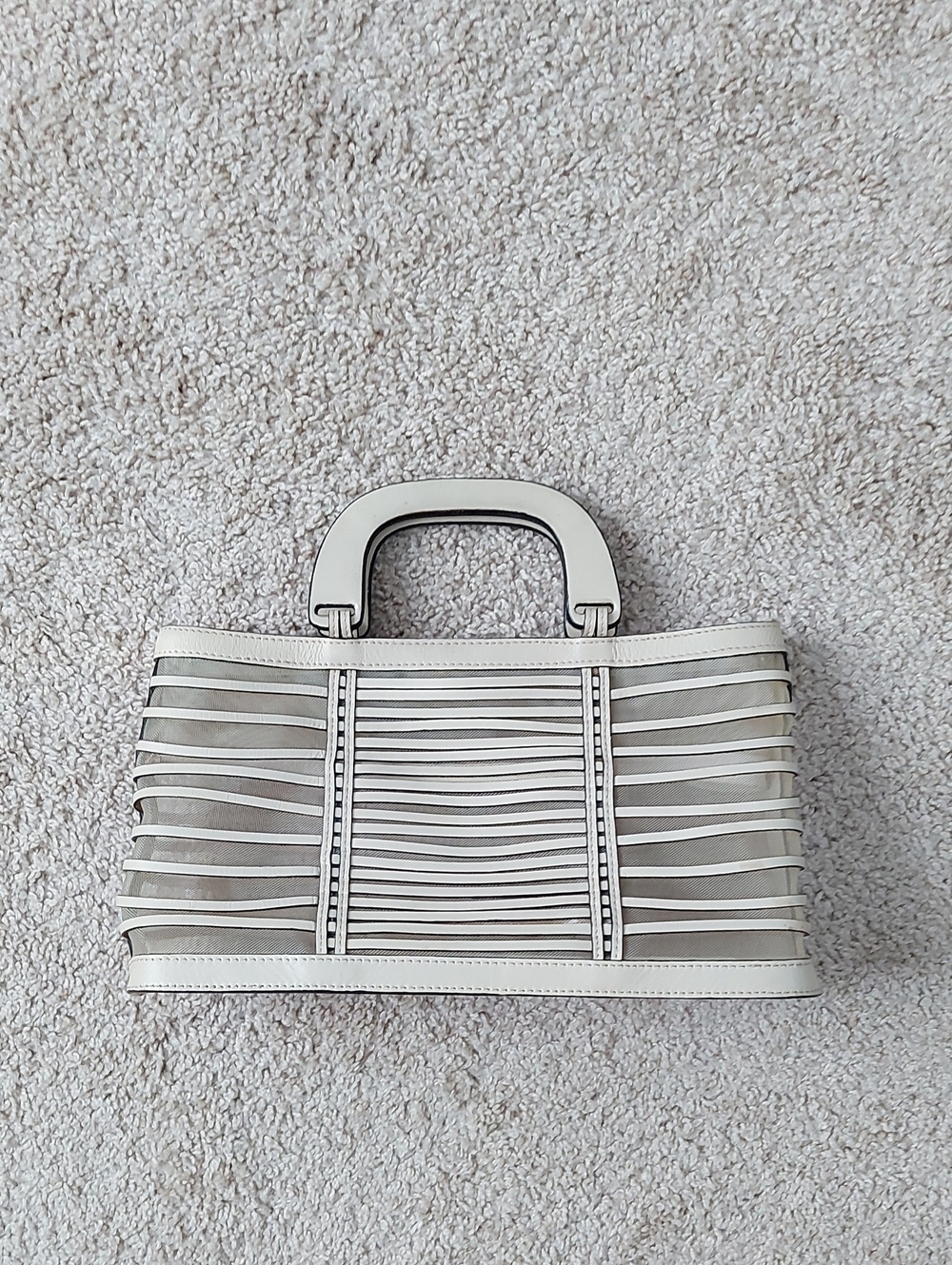 Danier Cream Woven-Trim Top Handle Satchel